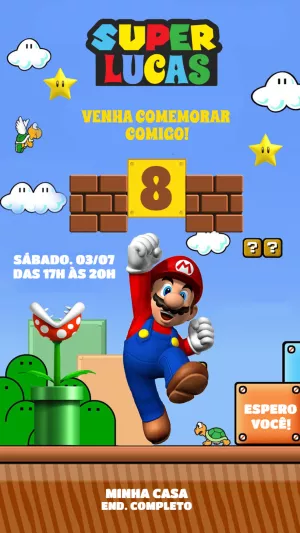 Invito di compleanno Super Mario – Statico – Decore Arte
