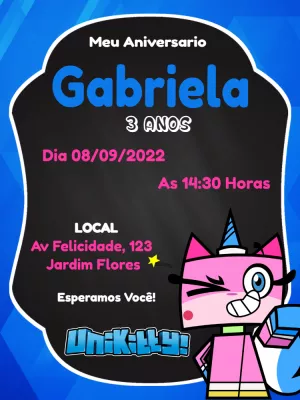 Convite Aniversário Unikitty para Editar Online e Imprimir
