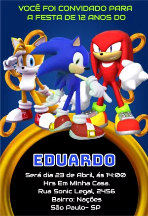 Convite de Aniversário Sonic e Amigos para Editar Online