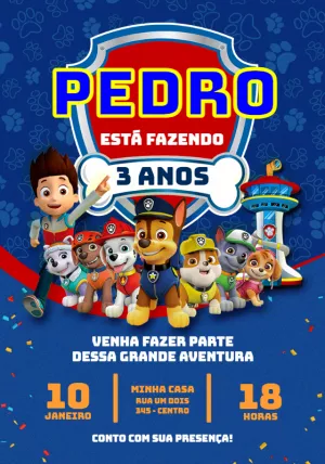 Convite de Aniversário Patrulha Canina Azul para Editar Online