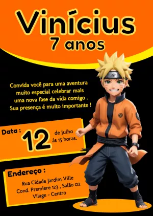 Convite de Aniversário Naruto com Personagem para Editar Online