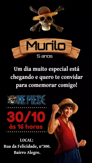 Convite de Aniversário One Piece com Foto para Editar Online
