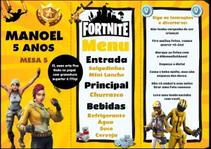 Menu de Mesa Aniversário Fortnite para Editar Online