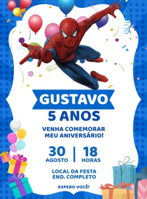 Convite de Aniversário Homem-Aranha para Editar Online