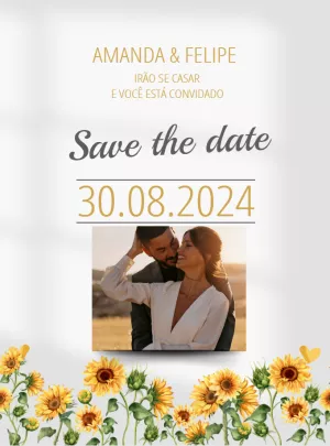 Save the Date Casamento Girassol com Foto para Editar Online