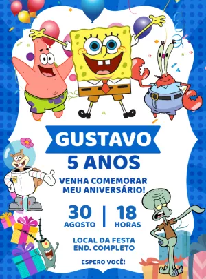 Convite de Aniversário Bob Esponja e Turma para Editar Online