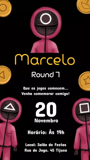 Convite Aniversário Round 6 Squid Game para Editar Online