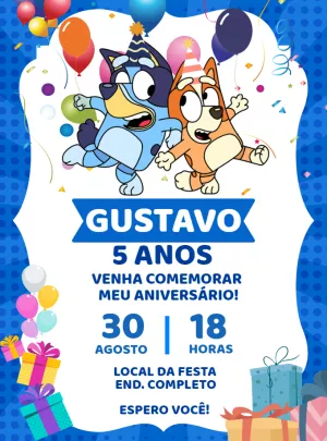 Invito di compleanno Bluey – Statico – Renata Designer