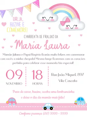 Convite Charreata de Fraldas Chuva de Amor para Editar Online