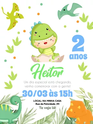 Convite Aniversário Dinossauro Baby para Editar Online