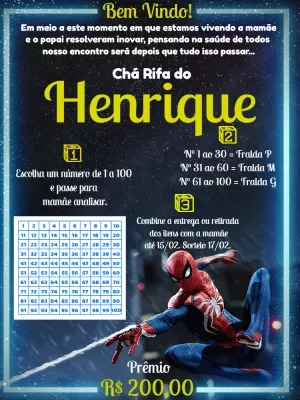 Convite Chá Rifa Homem Aranha para Editar Online