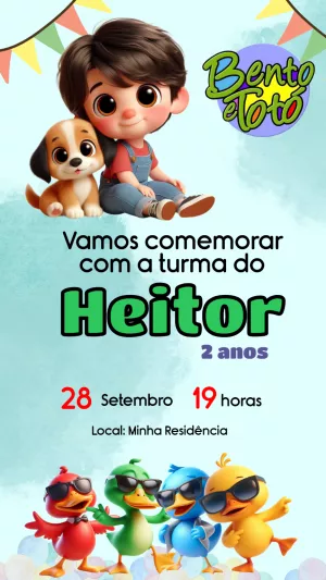 Convite de Aniversário Bento e Totó para Editar Online