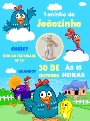 Convite Aniversário Galinha Pintadinha com Foto para Editar