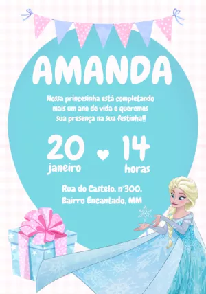 Convite Aniversário Frozen com a Elsa para Editar Online