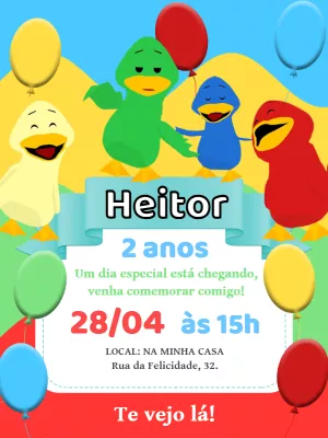 Convite de Aniversário Patinhos Coloridos para Editar Online