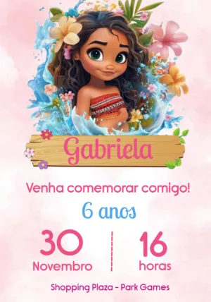 Convite de Aniversário Moana Baby para Editar Online