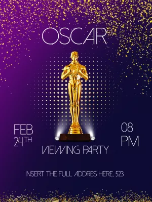 Oscar Party Invitation with Golden Statuette to Edit Online