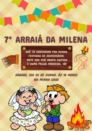 Convite Arraiá de Aniversário Turma da Mônica para Editar