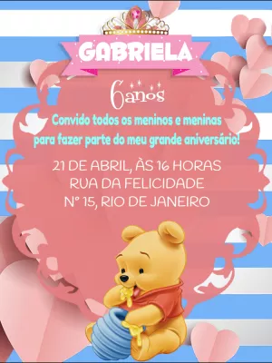 Convite Aniversário Ursinho Pooh Rosa para Editar Online