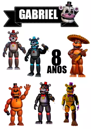 Topo de Bolo Five Nights at Freddy's Editável para Imprimir