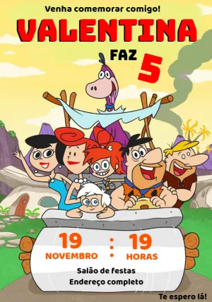 Convite de Aniversário Os Flintstones para Editar Online