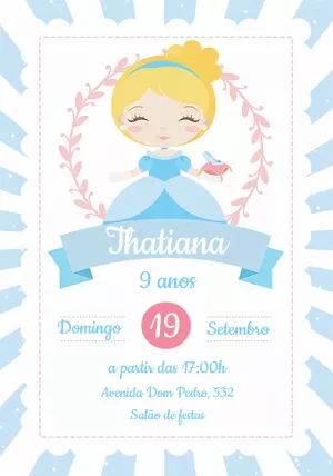 Convite Aniversário Princesa Cinderela para Editar Online