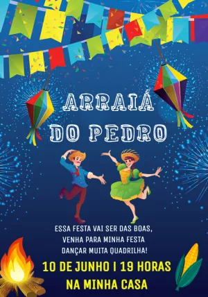 Convite Festa Junina com Casal Dançando Quadrilha para Editar