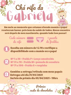 Convite Chá Rifa Ursinha Princesa para Editar Online