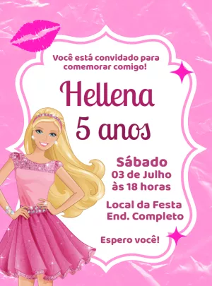 Convite de Aniversário Barbie Princesa para Editar Online