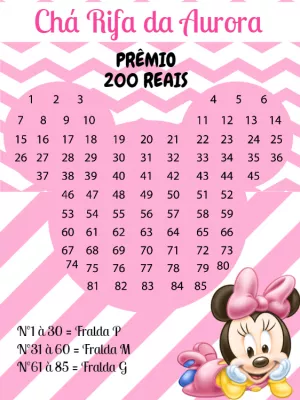 Convite Chá Rifa Minnie Baby Rosa para Editar Online