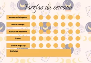 Quadro de Tarefas Semanais Astros para Editar e Imprimir