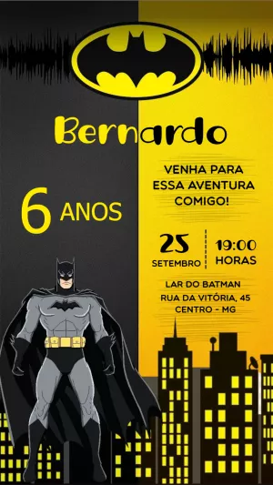 Convite de Aniversário Batman para Editar e Enviar Online