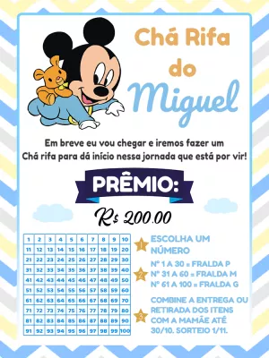 Convite Chá Rifa Mickey Baby Menino para Editar Online