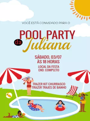 Convite de Aniversário Pool Party Ilustrado para Editar Online