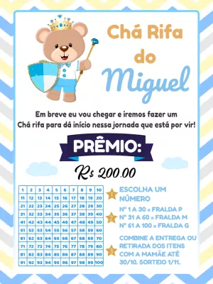 Chá Rifa Ursinho Príncipe Azul para Editar Online