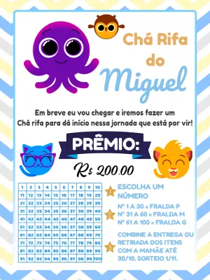 Convite Chá Rifa Bolofofos com Personagens para Editar Online