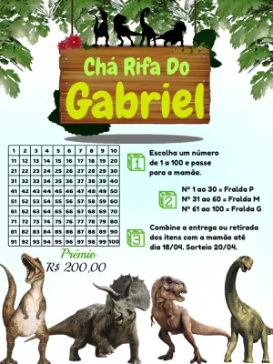 Chá Rifa Dinossauros: Modelo Editável para Enviar Online