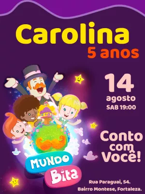Convite Aniversário Mundo Bita com a Turma para Editar Online