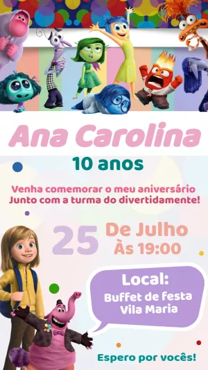Convite Aniversário Divertida Mente 2 para Editar Online
