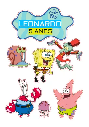 Topo de Bolo Bob Esponja com Personagens para Editar Online