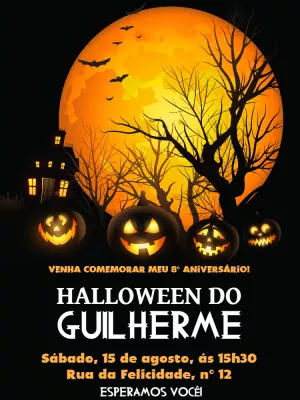 Convite de Aniversário Halloween com Abóboras para Editar