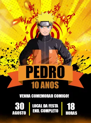 Convite de Aniversário Naruto para Editar e Enviar Online