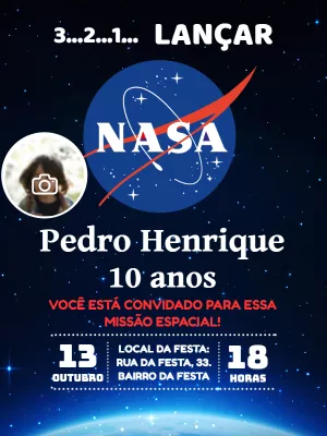 Convite Aniversário Nasa Espacial com Foto para Editar Online