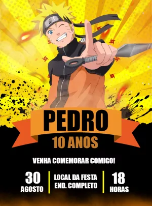 Convite de Aniversário Naruto Editável para Imprimir