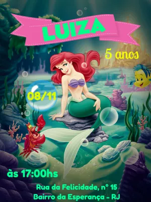 Invitación de cumpleaños La Sirenita – Estático – Pedro Henrique
