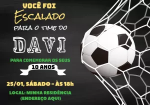 Convite Aniversário Futebol com Bola na Rede para Editar Online