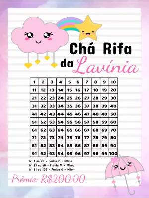 Chá Rifa Chuva de Amor com Nuvens Fofas para Editar Online