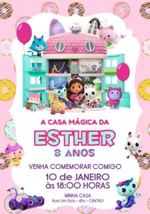 Invitación de cumpleaños La casa de muñecas de Gabby – Estático – Jotta