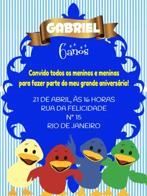 Convite Aniversário Patinhos Coloridos para Editar Online