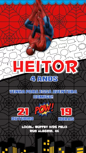 Convite de Aniversário Homem Aranha para Editar Online